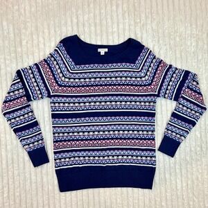 NWOT Merona Women's Navy Blue Geometric Fair Isle‎ Knit Sweater XXL